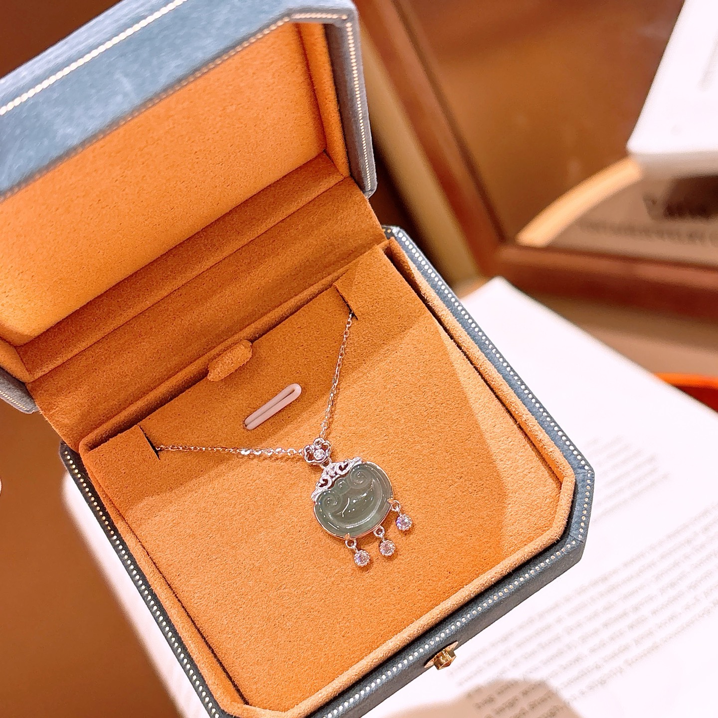 925 Silver Jadeite Necklace Forest Father's Day Gold