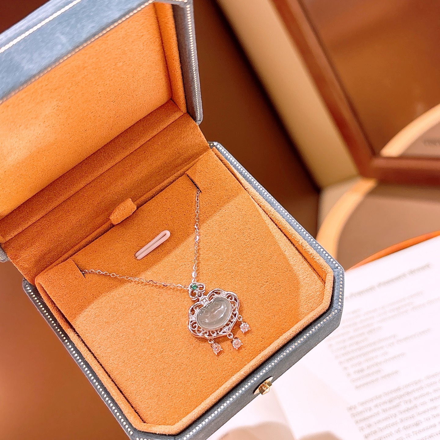 S925 Sterling Silver Jadeite Necklace Premium Graduation Silver