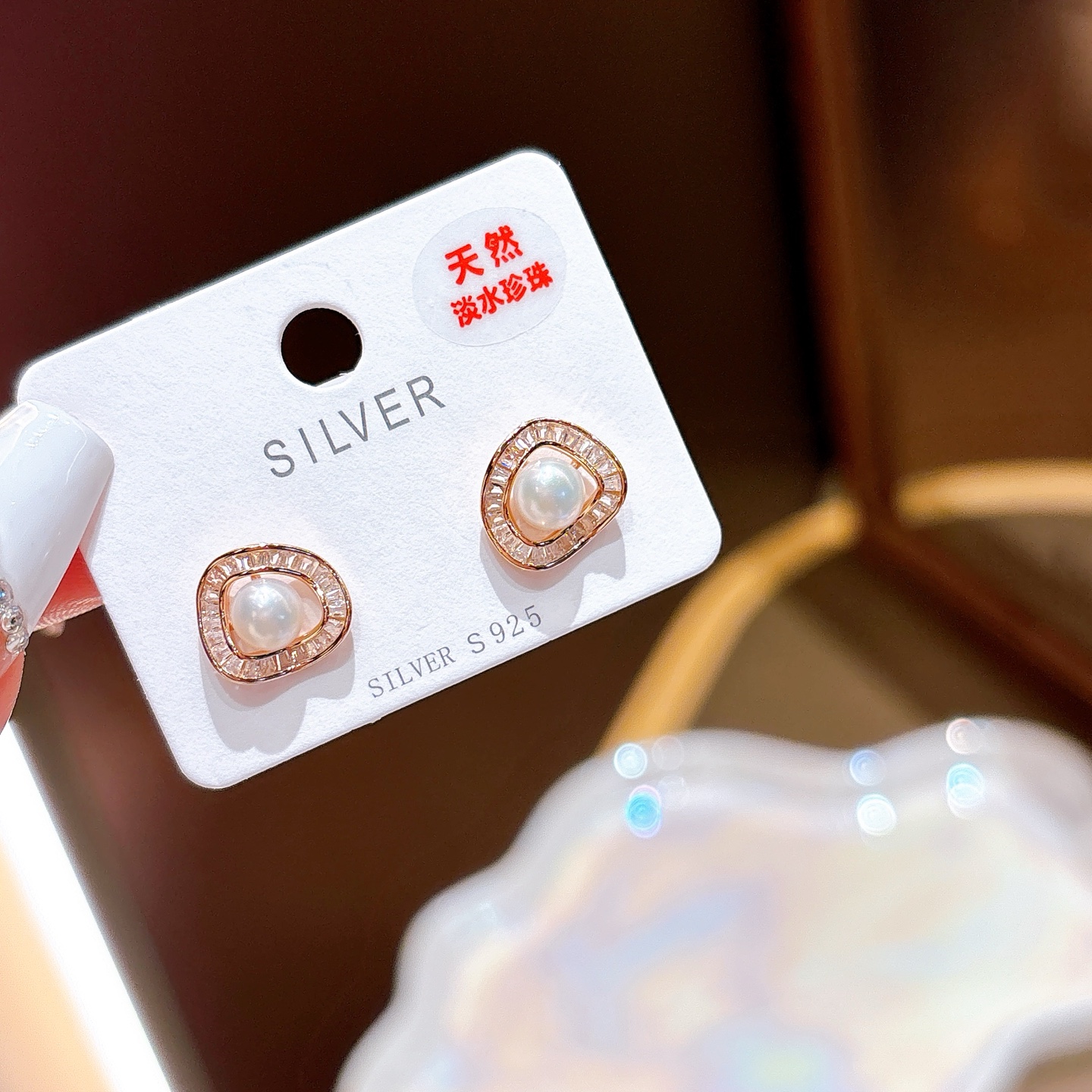 S925 Sterling Silver Freshwater Pearl Studs Fashion Party Silver