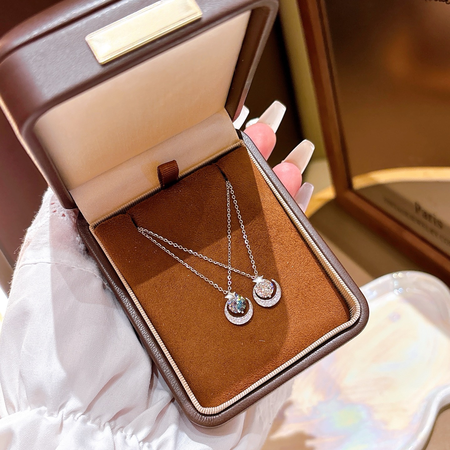 S925 Sterling Silver Moissanite Necklace Ultra Minimal Spring Festival