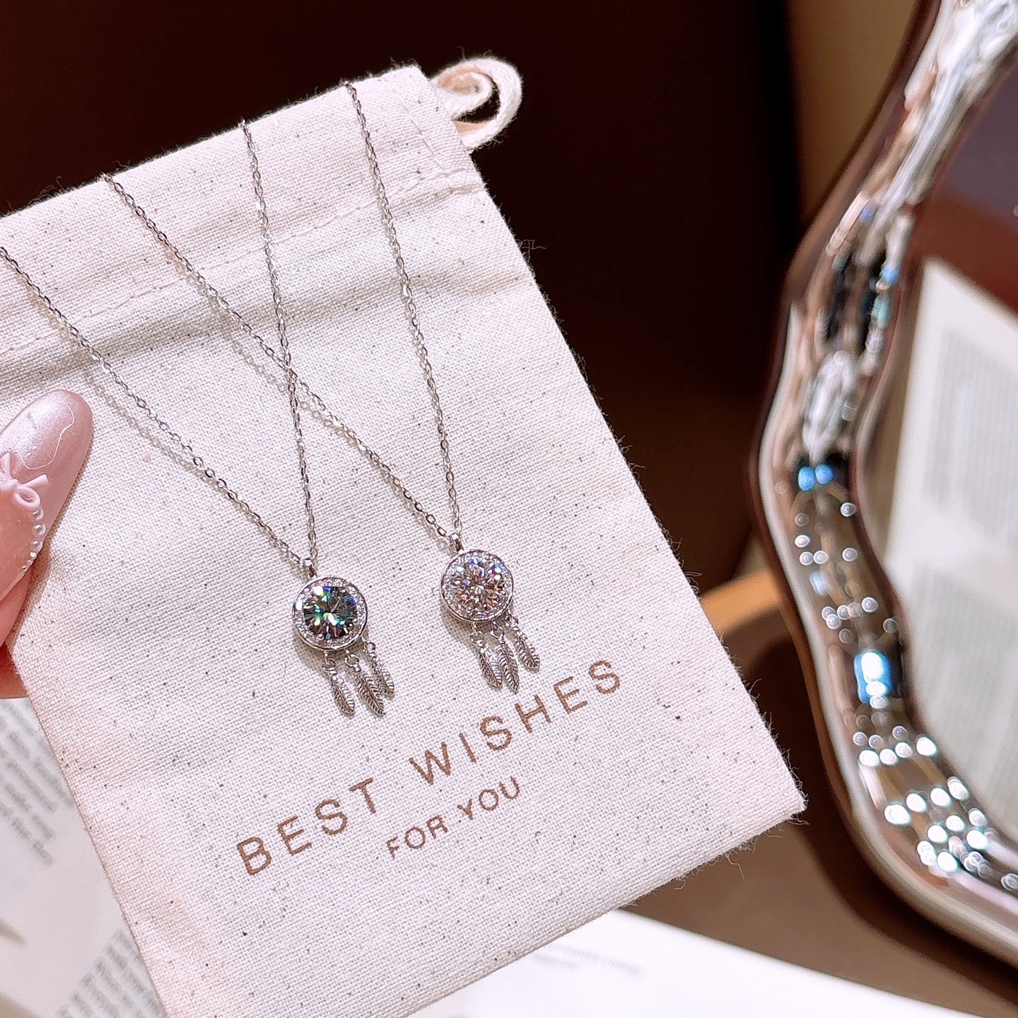 High Polish Silver Moissanite Necklace Soft Workplace Gold