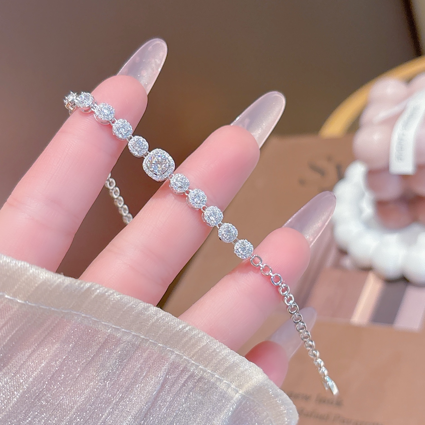 S925 Sterling Silver Moissanite Bracelet Ins Style Mother's Day Gold