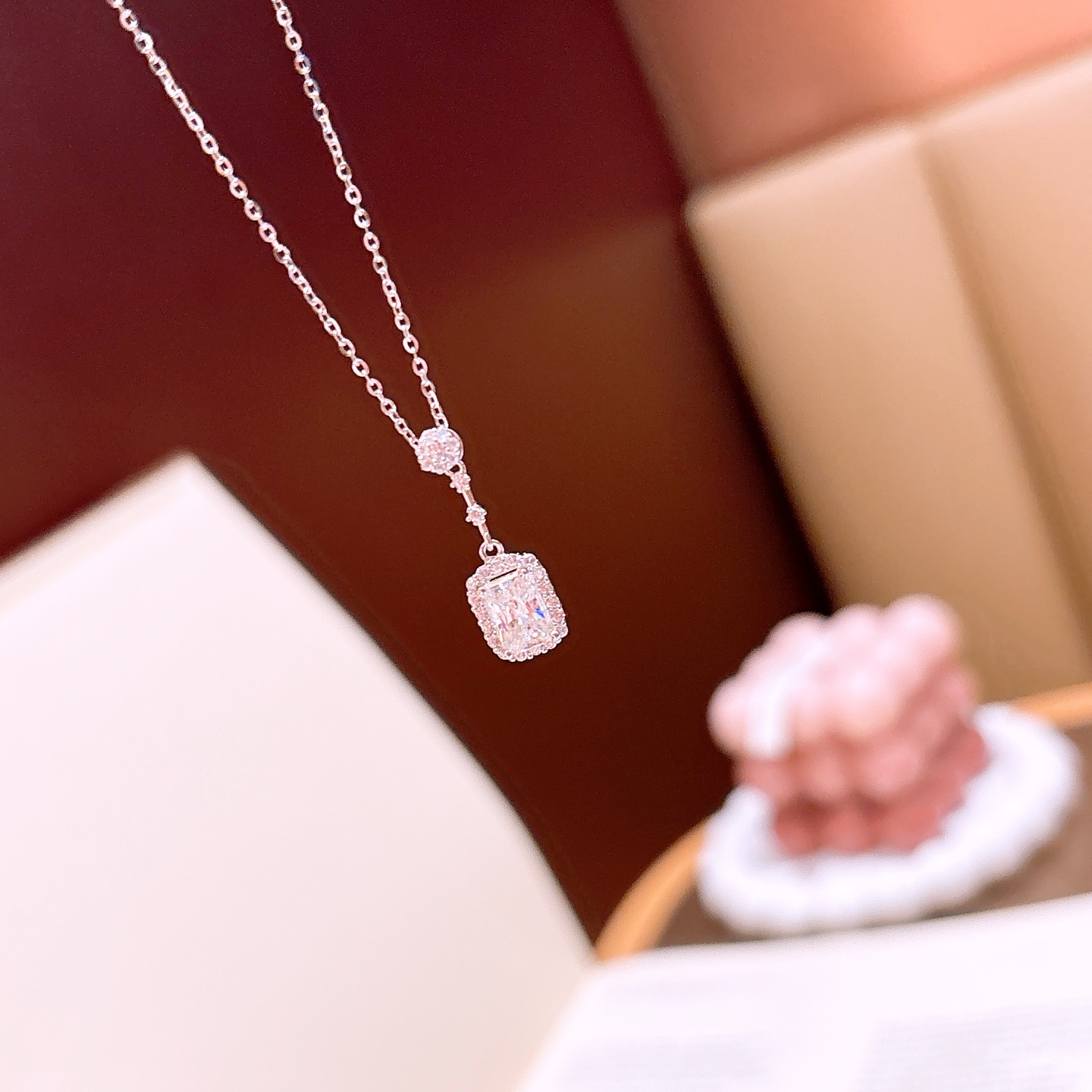 Hypoallergenes Silber Moissanit Kette Ultra minimalistisch Geburtstag