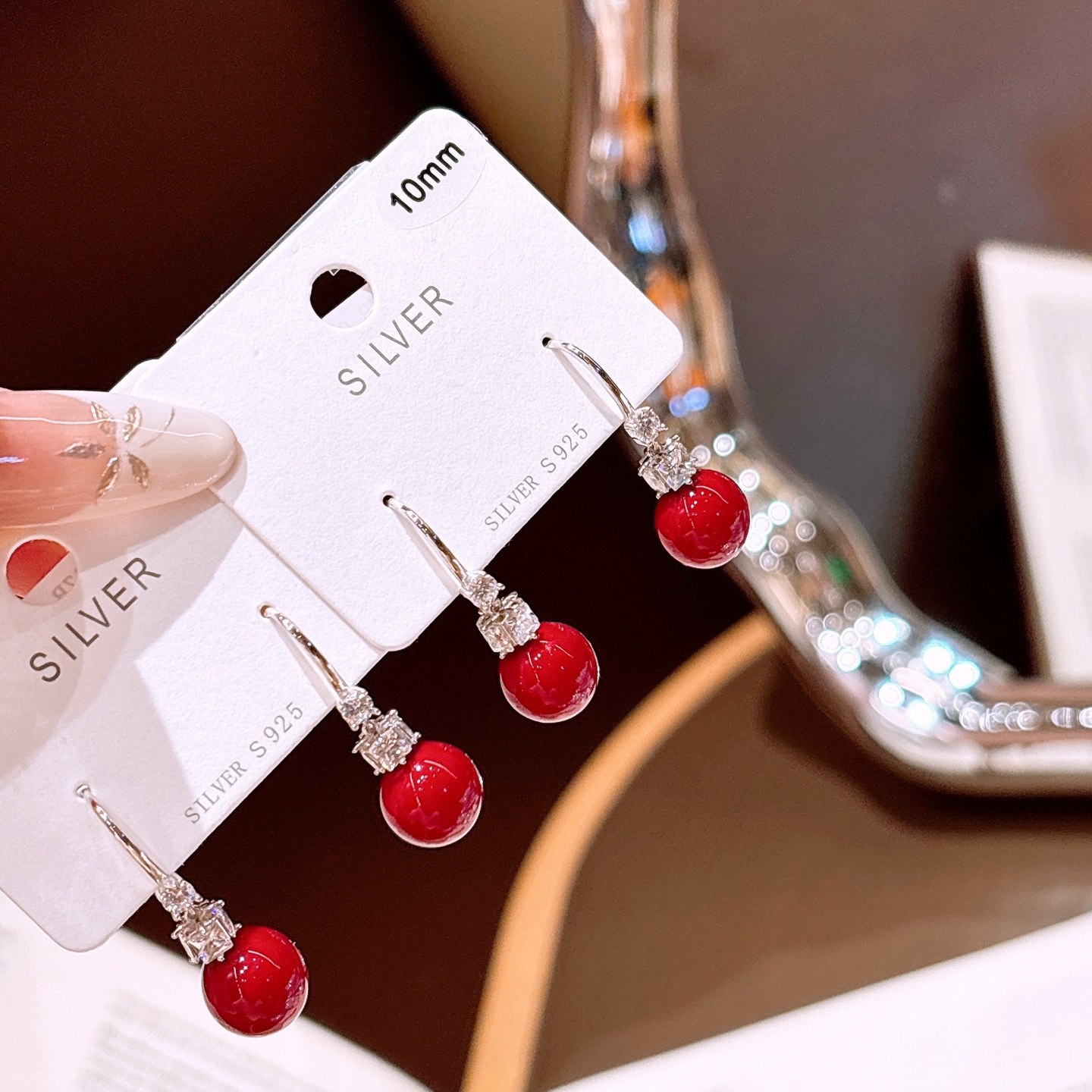 繊細純銀ドロップ＆スレッドイヤリングゴールド 婚姻届提出