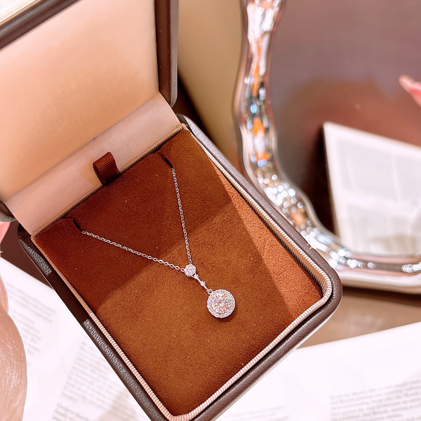 High Polish Silver Moissanite Necklace Minimalist Engagement Gold