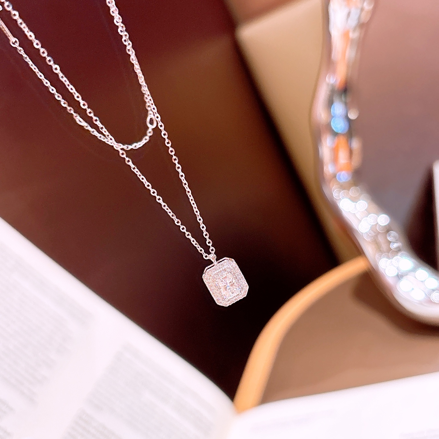 925 Silver Moissanite Necklace Light Luxury Annual Party Gold