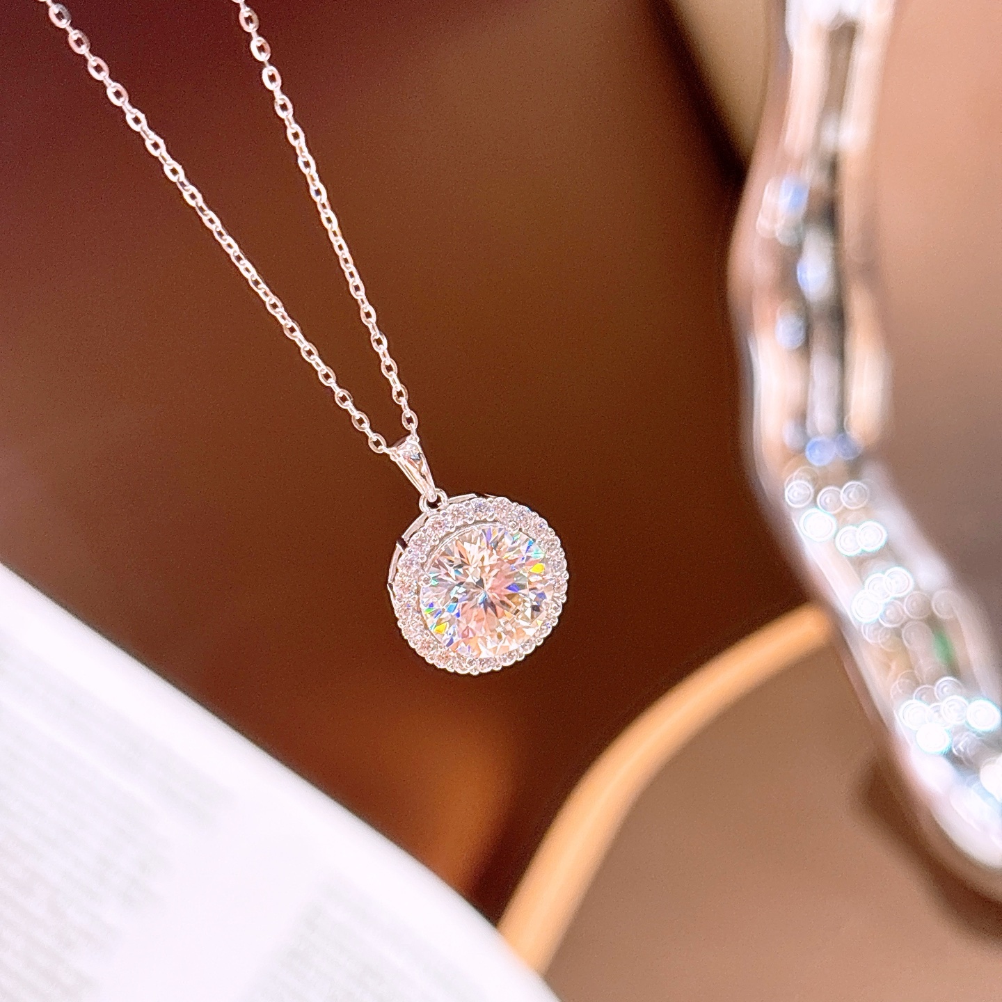 Hypoallergenic Silver Moissanite Necklace Pure Mother's Day Gold