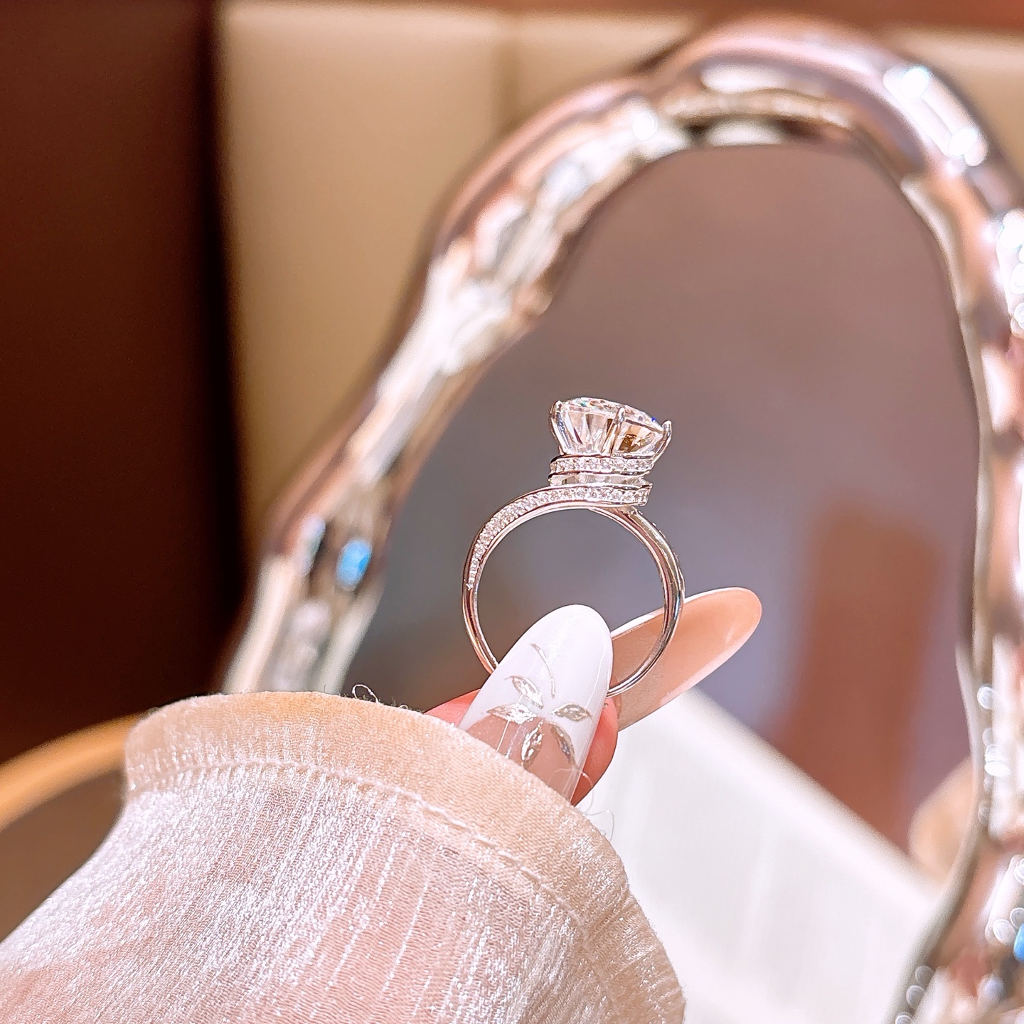 High Polish Silver Moissanite Ring Romantic Christmas Gold