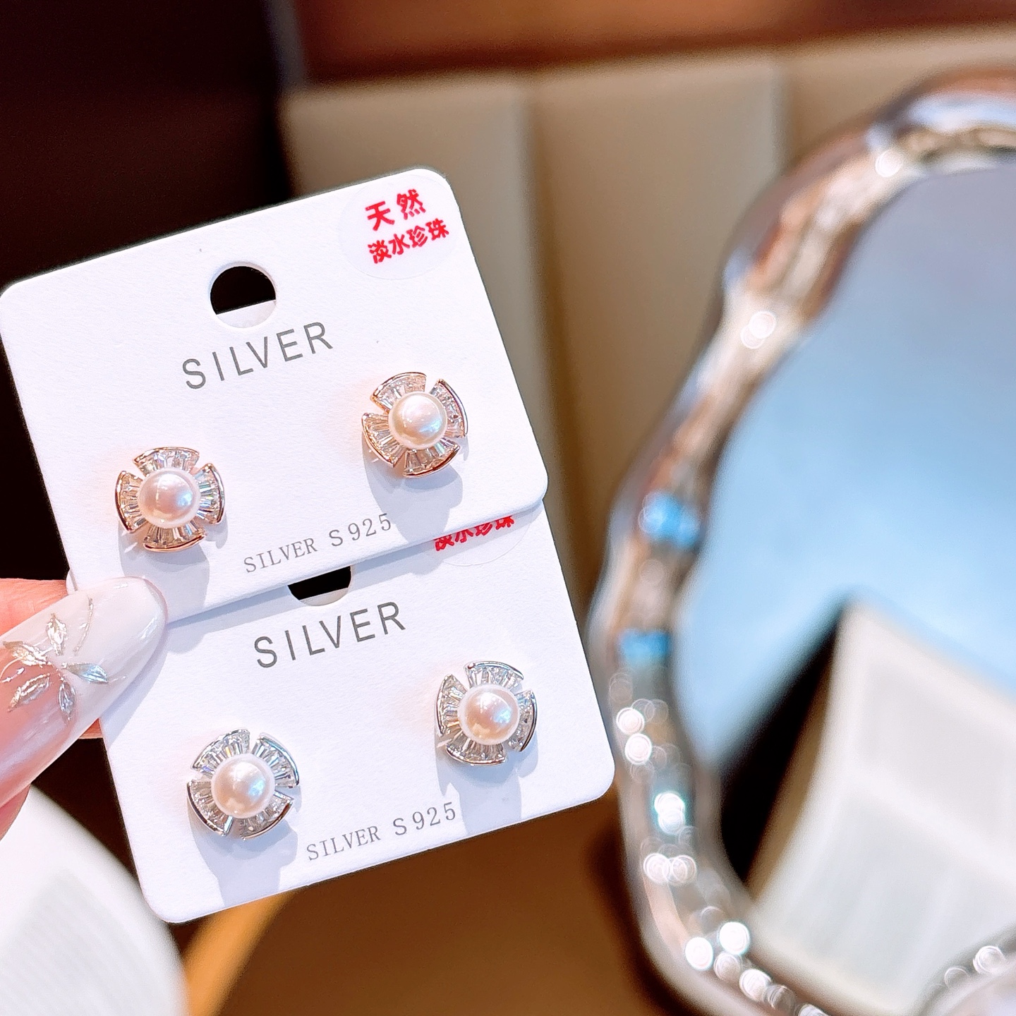 Hypoallergenic Silver Freshwater Pearl Studs Romantic Workplace Gold