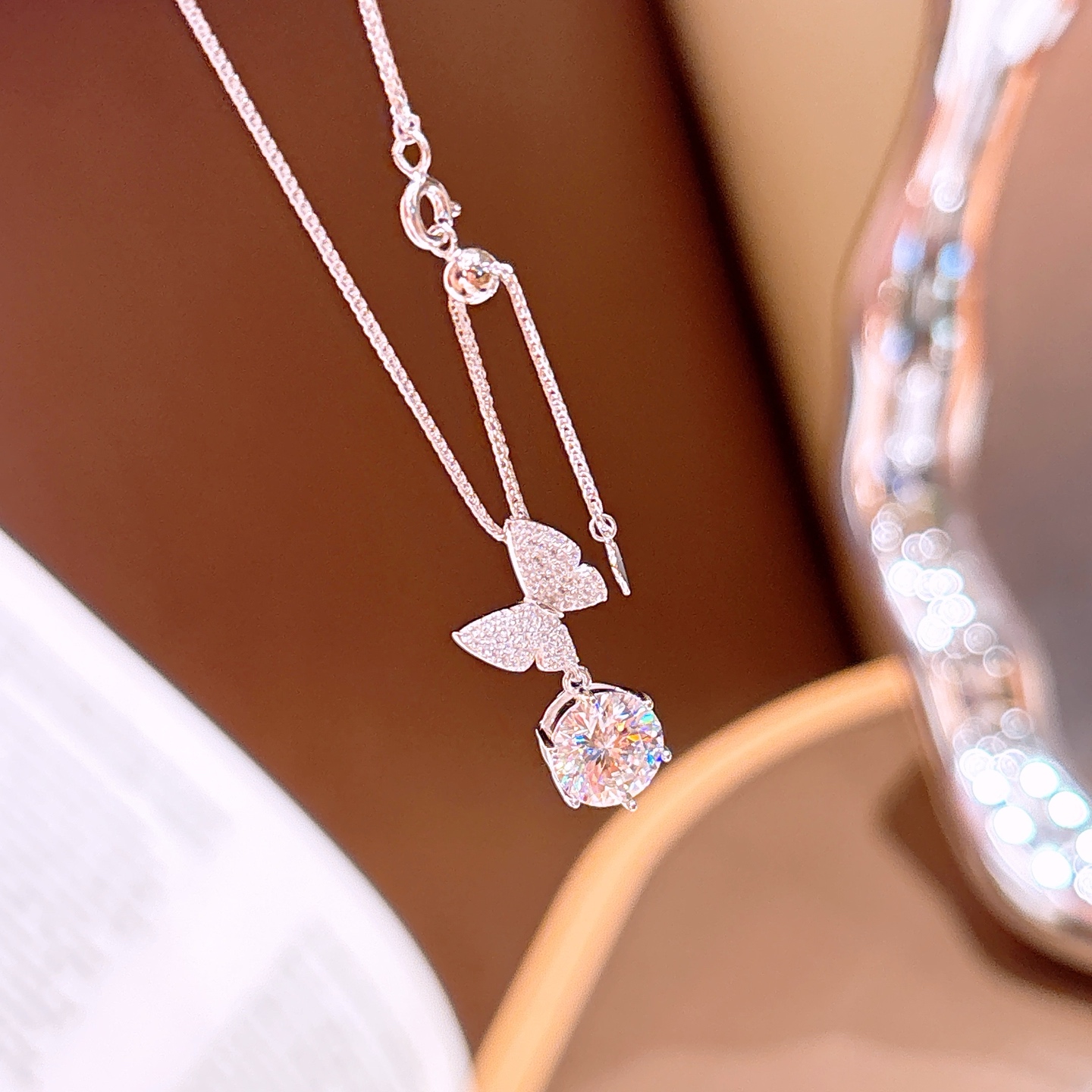 Fine Silver Moissanite Necklace Romantic Engagement Silver