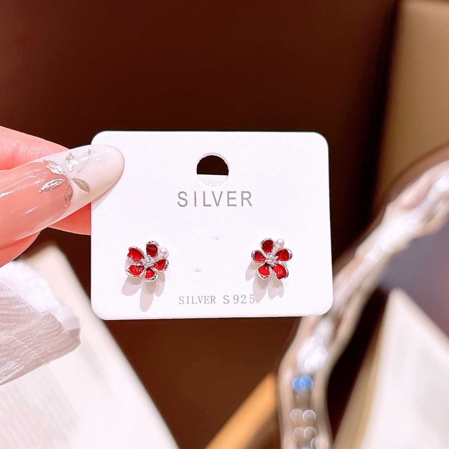 Fine Silver Earrings Forest Christmas Gold