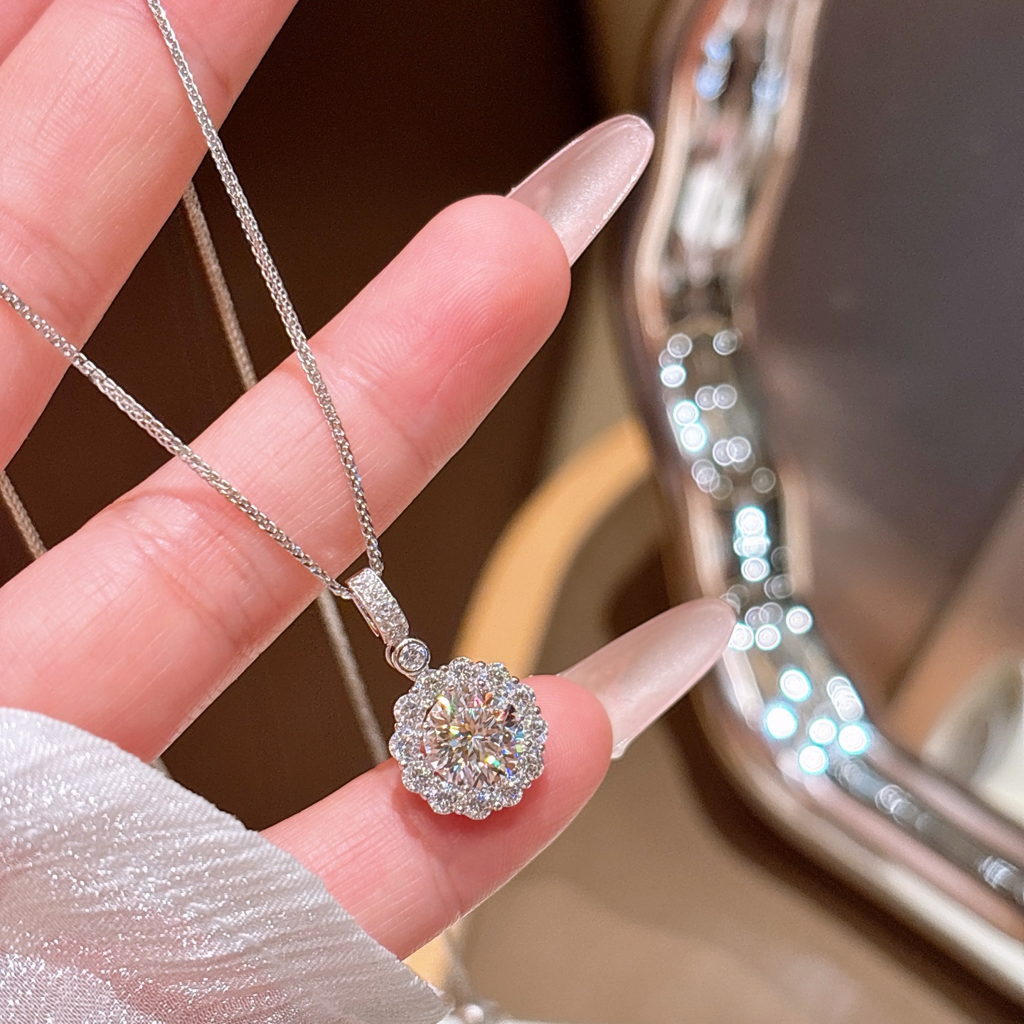 S925 Sterling Silver Moissanite Necklace Ins Style Banquet Silver