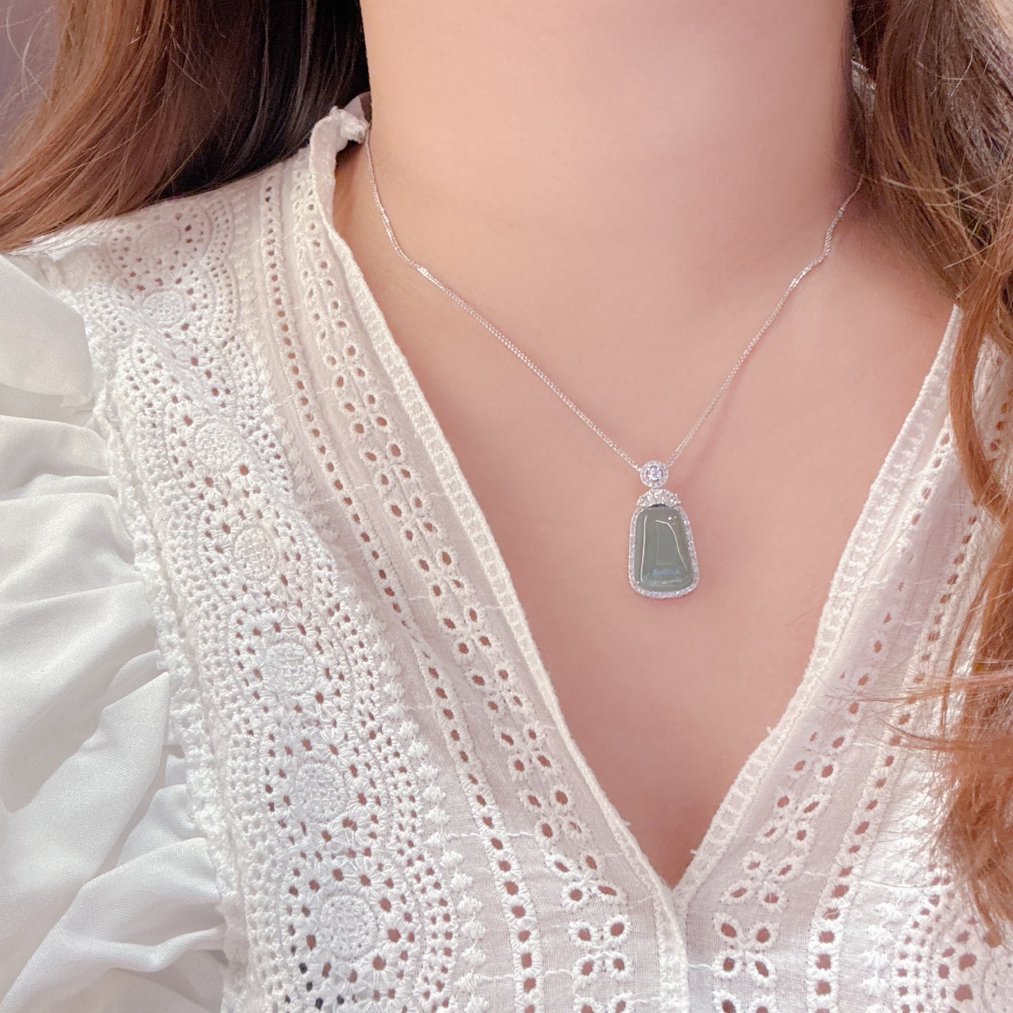 Fine Silver Jadeite Necklace Vintage Birthday Gold