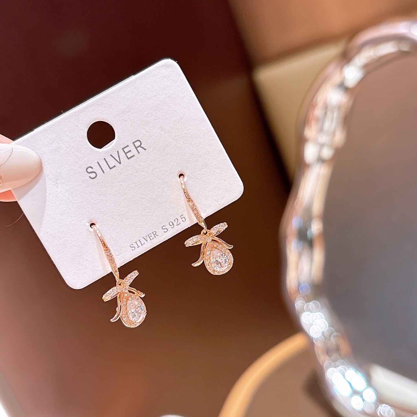 Low Allergy Silver Drop & Thread Earrings Premium Wedding Favor Silver