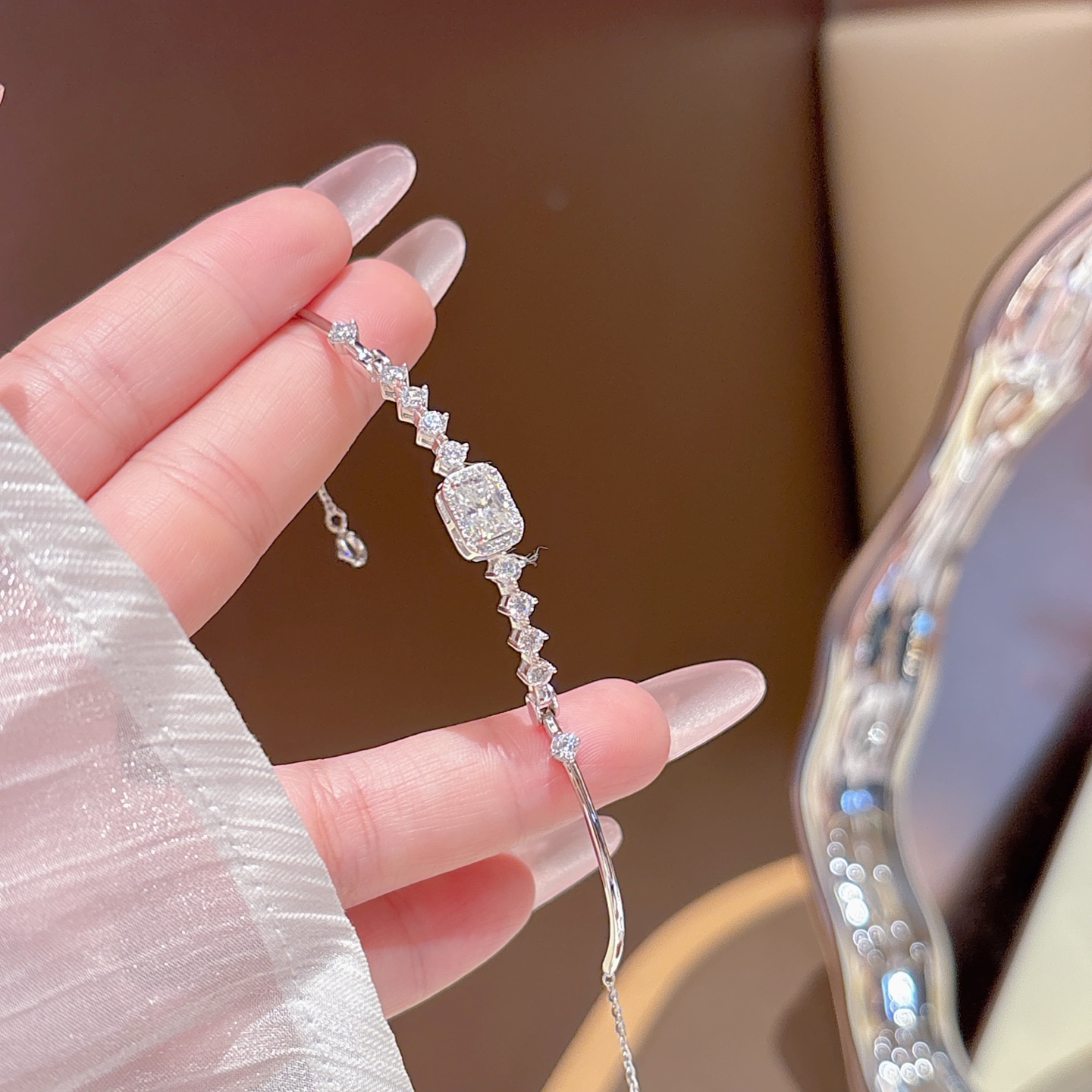 High Polish Silver Moissanite Bracelet Unique Party Silver