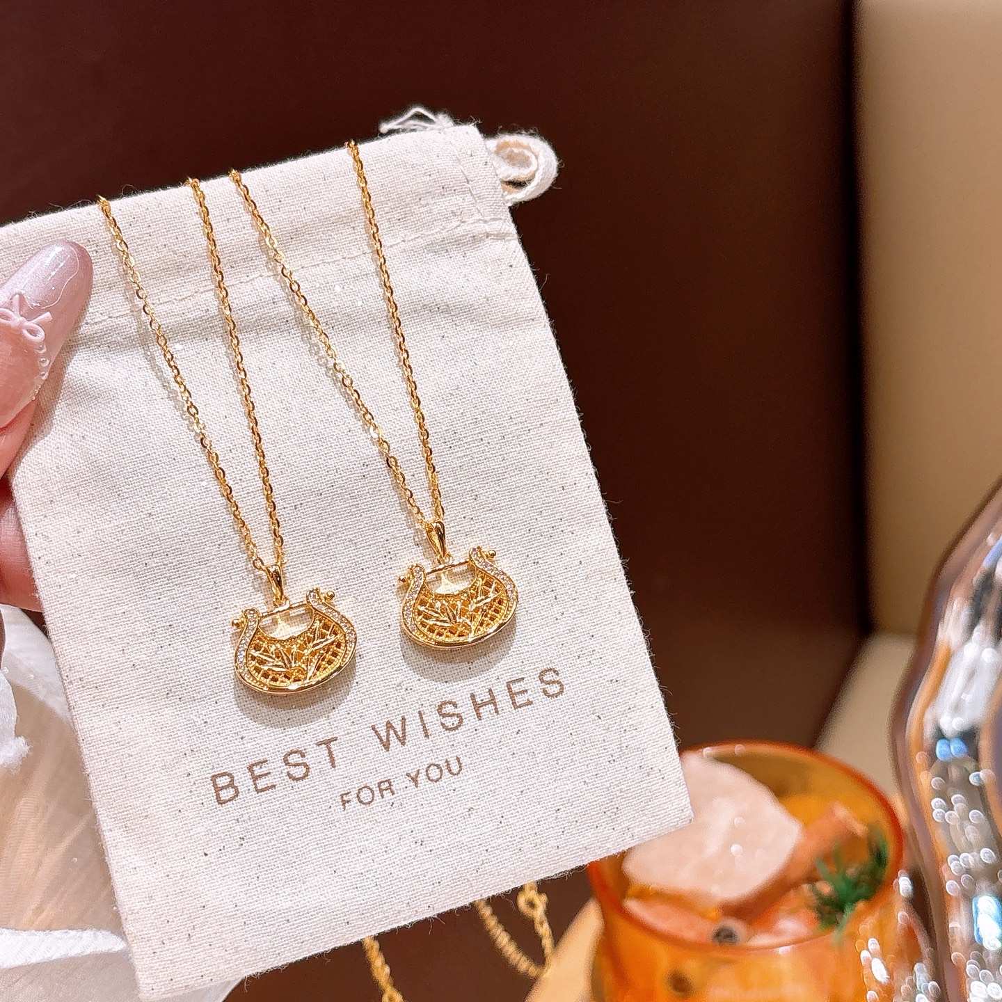 遊び心純銀ネックレスゴールド クリスマス