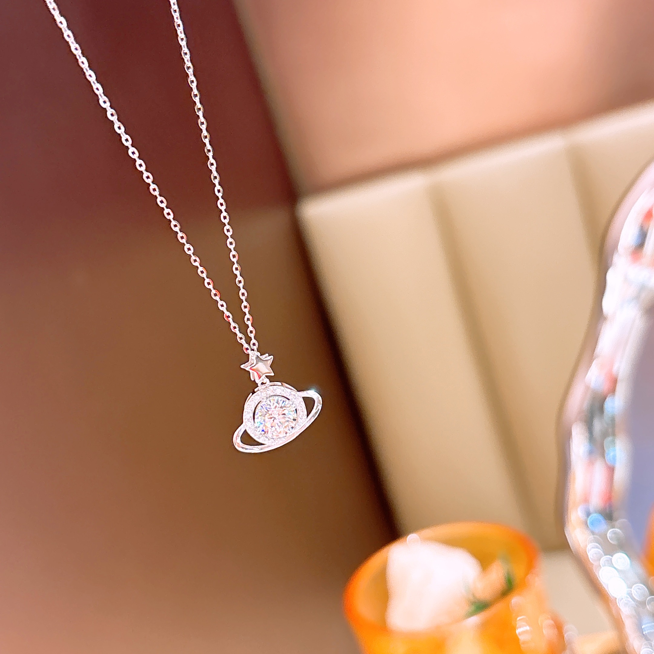 ロマンチック低アレルギー銀モアッサナイトネックレスシルバー 旅行