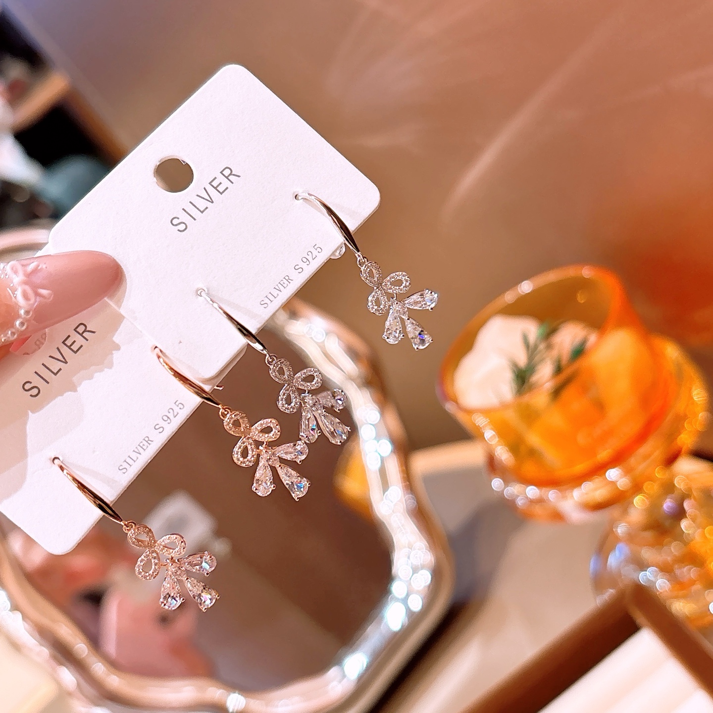 High Polish Silver Drop & Thread Earrings Fresh Wedding Favor Silver