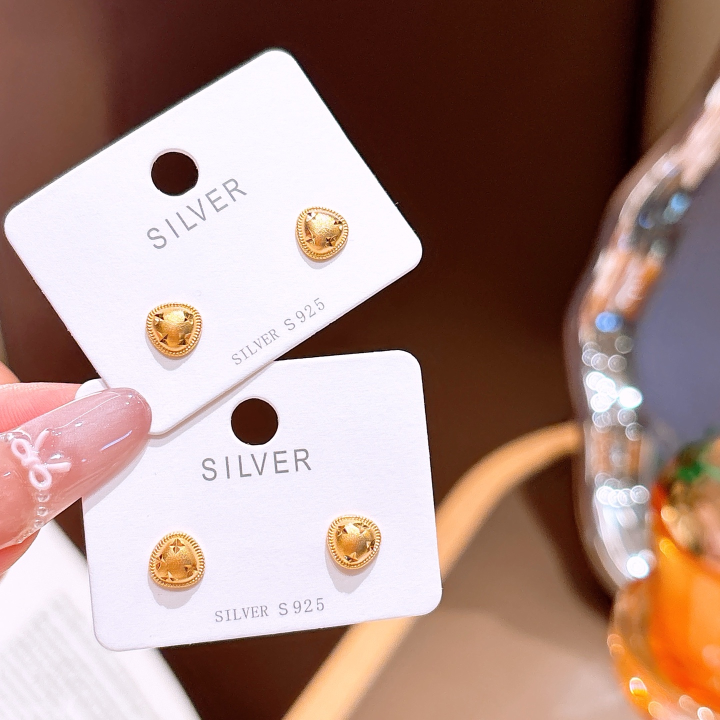 S925 Sterling Silver Earrings Chic Christmas Gold