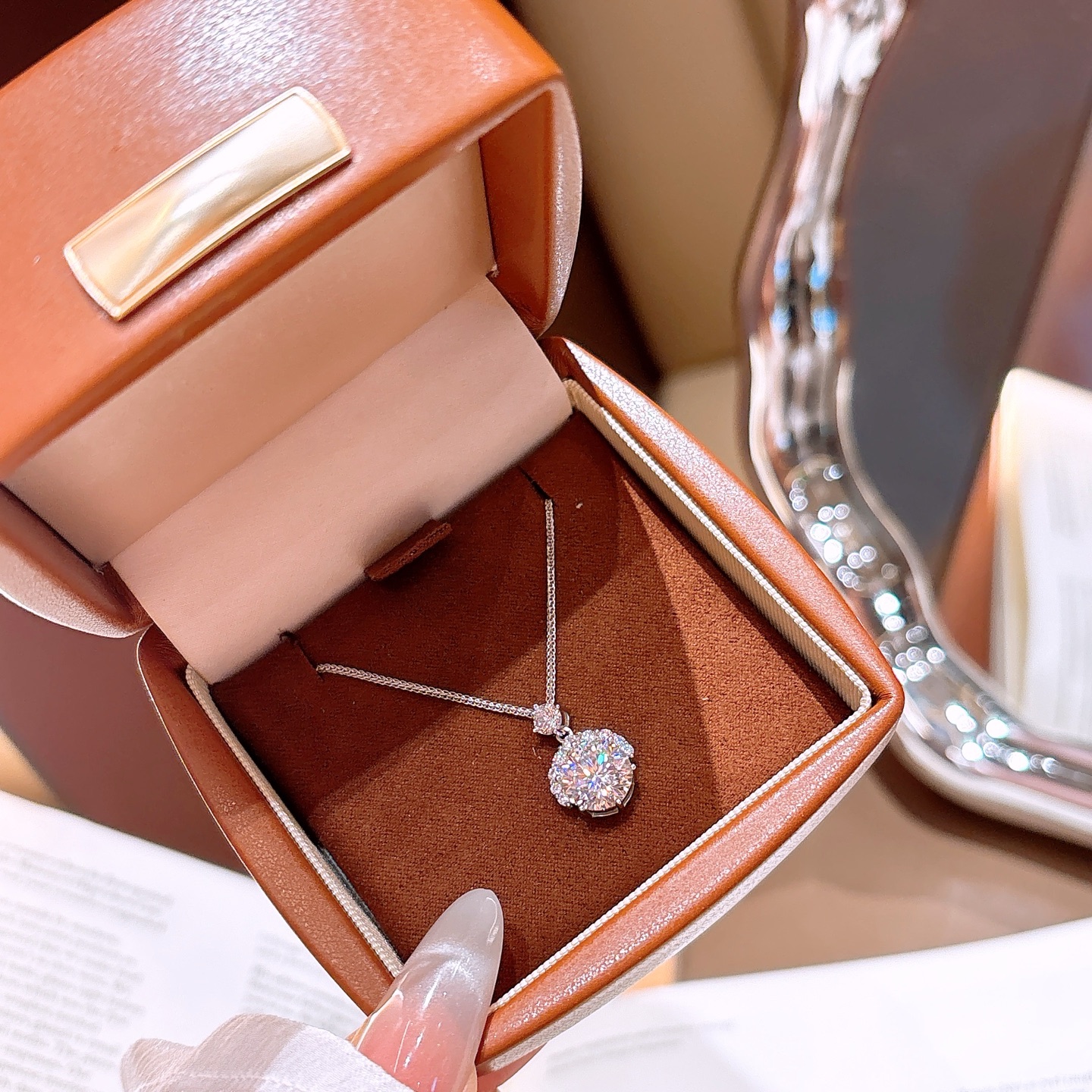 925 Silver Moissanite Necklace Soft Banquet Gold