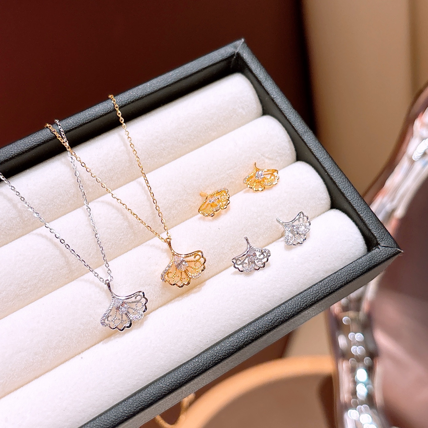 Nickel Free Silver Earrings & Necklace Set Korean Style Birthday