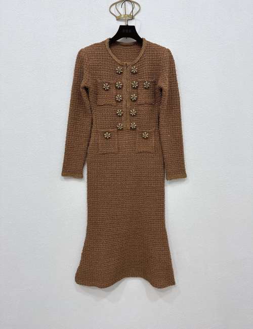 Self-Portrait Inspired Brown Waffle Knit Long Sleeve Round Neck Midi Dress 1 Self-Portrait Inspired Brown Waffle Knit Long Sleeve Round Neck Midi Dress