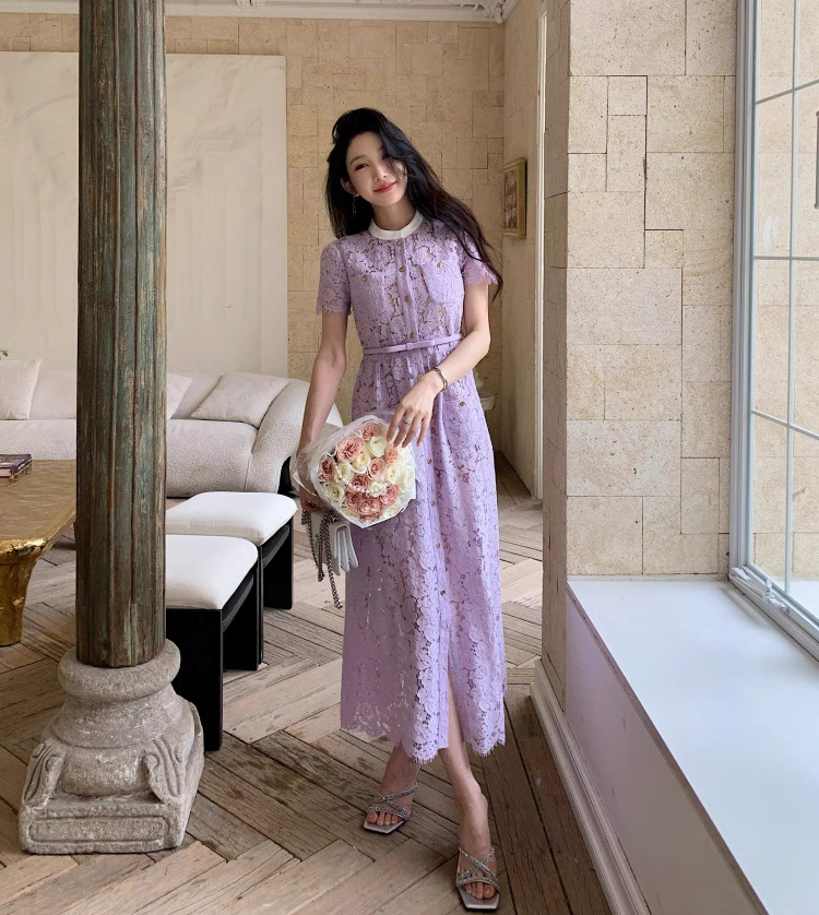 NO:424068,Self-Portrait New Season Series Official Website Synchronization Original one-to-one high-end custom lilac purple Pasteel round neck elegant waist short sleeve high waist long dress One color four sizes SMLXL (S bust 84CM suitable inside, waist 68CM skirt length 122CM and so on) (manual measurement 1~3CM error is normal), skirts, T-shirt, alexander wang19860909Self-Portrait 新一季系列 官网同步 原版一比一高端定制丁香紫 帕斯蒂尔 圆领优雅收腰 短袖高腰大摆长款连衣裙 一色四码 SMLXL（S胸围84CM内合适 腰围68CM 裙长122CM 以此类推）（手工测量 1～3CM误差正常）,,skirts,T-shirt,alexander wang,Women's clothing