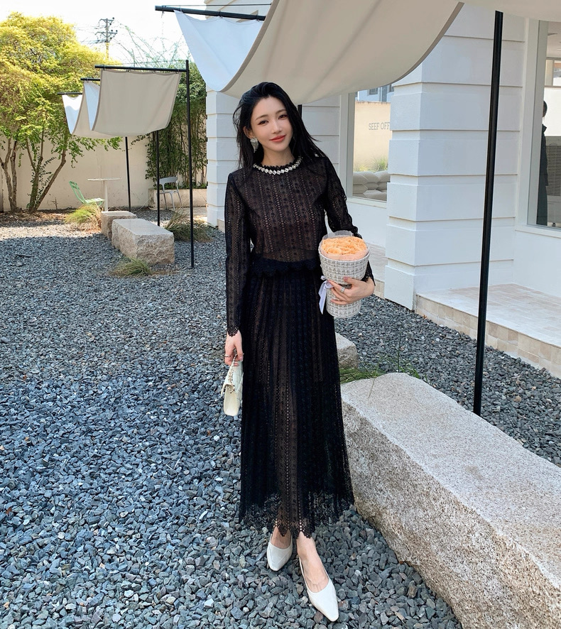 NO:579556,Tops and skirts Self-Portrait new season series official website synchronization original one to one high-end customized black long-sleeved lace tops high-waisted half-length pleated skirt fashionable two-piece suit one color three sizes SML (top S length 54CM, bust 84CM suitable S skirt waist 66CM skirt length 86CM and so on),,skirts,alexander wang19860909上衣半裙Self-Portrait 新一季系列 官网同步 原版一比一高端定制 黑色长袖蕾丝衫上衣高腰半身百褶长裙 时尚两件套装 一色三码SML（上衣S衣长54CM 胸围84CM内合适 S半裙腰围66CM 裙长86CM以此类推）,,skirts,alexander wang,Women's clothing