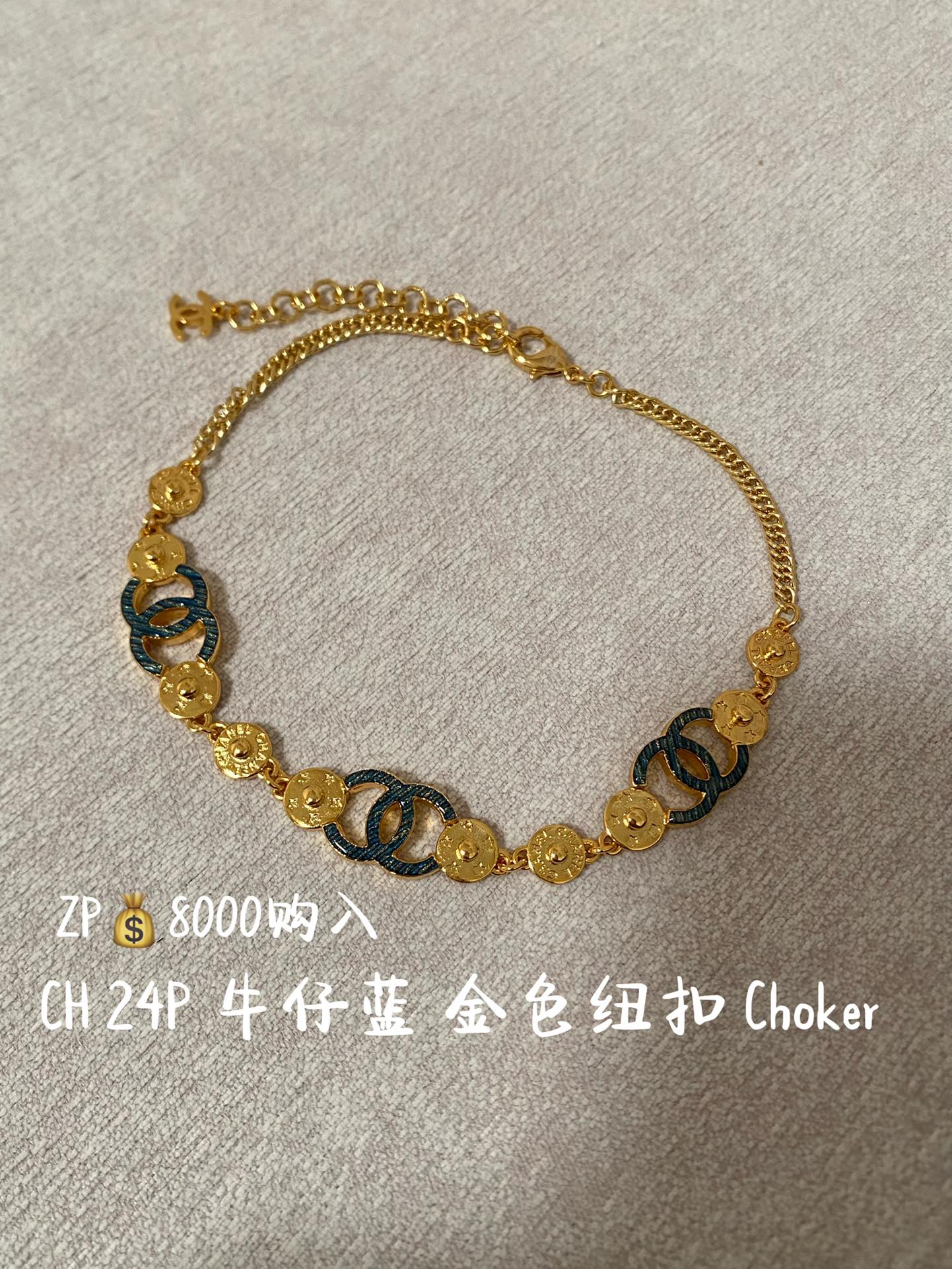 NO:104007,CH Xiaoxiang 24P Denim Blue Button Choker Necklace, Chanel Necklace, Chanel, Necklace19860909CH 小香24P 牛仔蓝 纽扣 Choker 项链,香奈儿项链,chanel,necklace,Jewelry