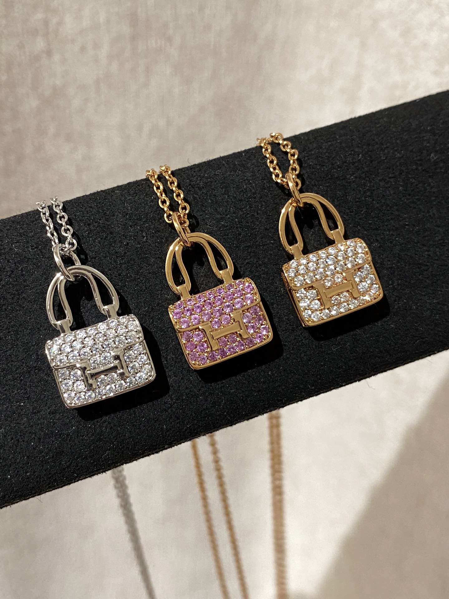 NO:633361,H Kangkang bag, pink diamond necklace, thick plated 18K real gold, necklace, Cartier high-end jewelry19860909H 康康 包包 粉色钻 项链 厚镀18K真金,,necklace,卡迪亚高端饰品,Jewelry