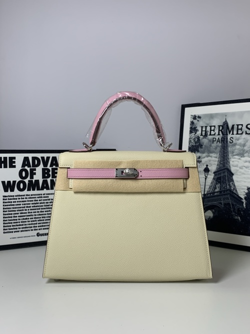 Hermes Kelly 25cm Epsom Leather Handbag Two-Tone with Silver Hardware 1 Hermes Kelly 25cm Epsom Leather Handbag Two-Tone with Silver Hardware