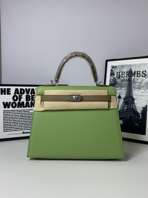 Hermès Kelly 25cm Epsom Leather Handbag, Two-Tone Green and Brown 1 Hermès Kelly 25cm Epsom Leather Handbag, Two-Tone Green and Brown