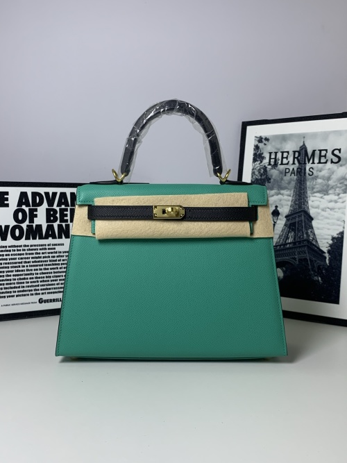 Kelly 25 Color Block Leather Satchel, Classic Design, Premium Quality