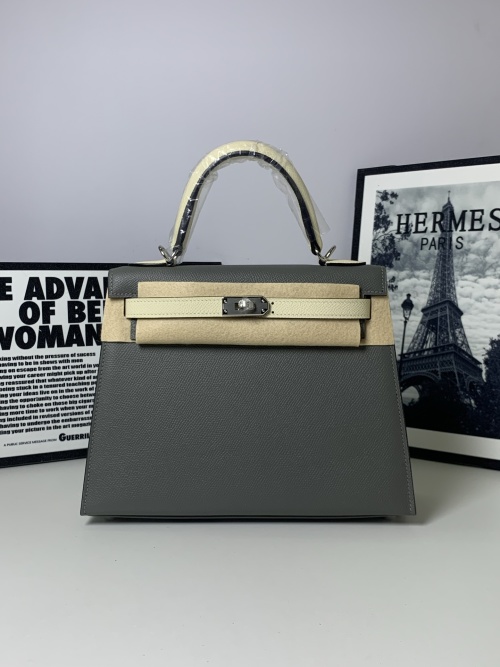 Hermès Kelly 25cm Epsom Leather Handbag Two-Tone Gray/Beige 1 Hermès Kelly 25cm Epsom Leather Handbag Two-Tone Gray/Beige