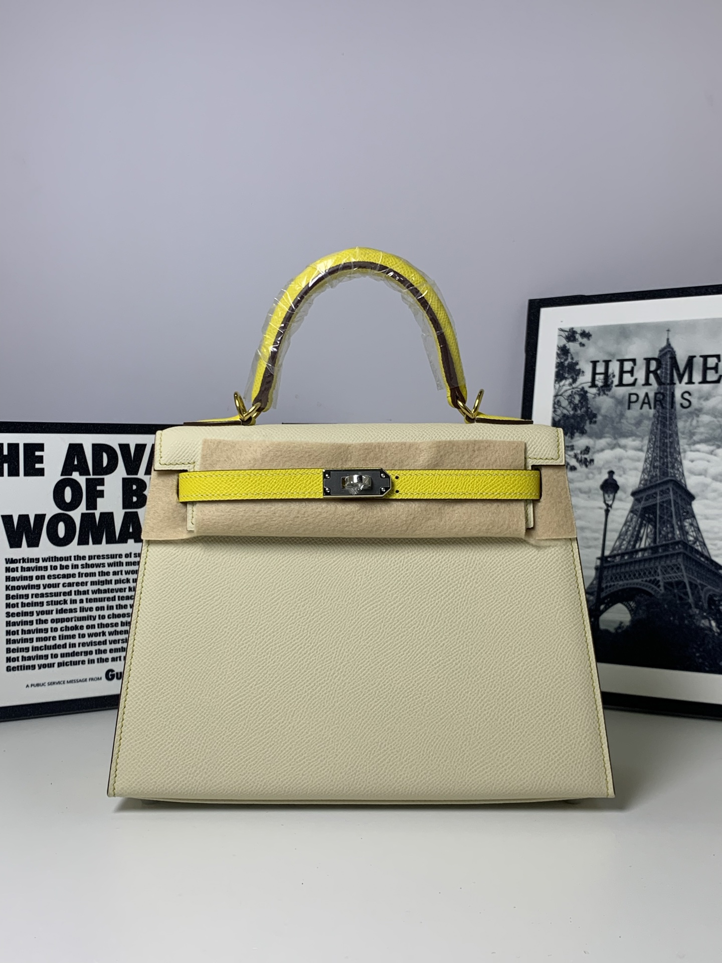 Kelly 25 Color Block Epsom Leather Handbag with Steel Hardware