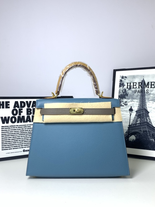 Elegant Kelly 25 Inspired Blue Epsom Leather Handbag with Palladium Hardware