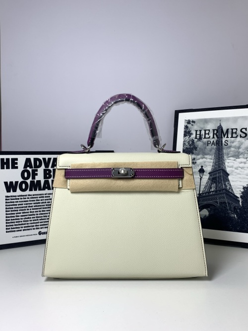 Elegant Kelly 25 Style Handbag: Epsom Leather, Color Block Design, and Steel Hardware 1 Elegant Kelly 25 Style Handbag: Epsom Leather, Color Block Design, and Steel Hardware
