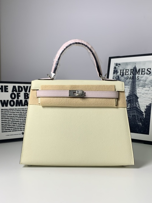 Hermès Kelly 25cm Epsom Leather Handbag, Two-Tone Design, Palladium Hardware 1 Hermès Kelly 25cm Epsom Leather Handbag, Two-Tone Design, Palladium Hardware