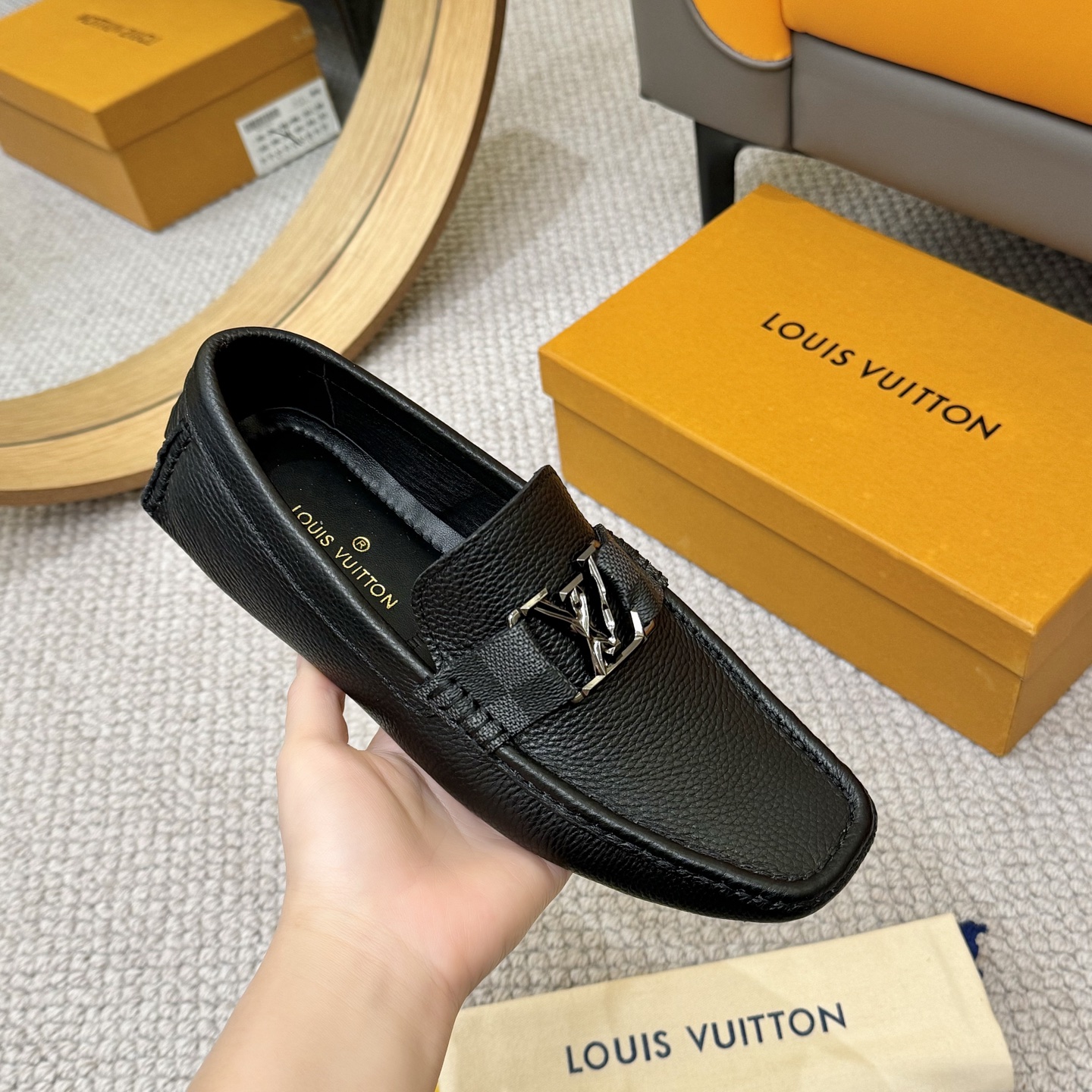 Louis Vuitton Men's Monogram Embossed Leather Driving Loafers - Black 6 i1742590334031 2004 0 4