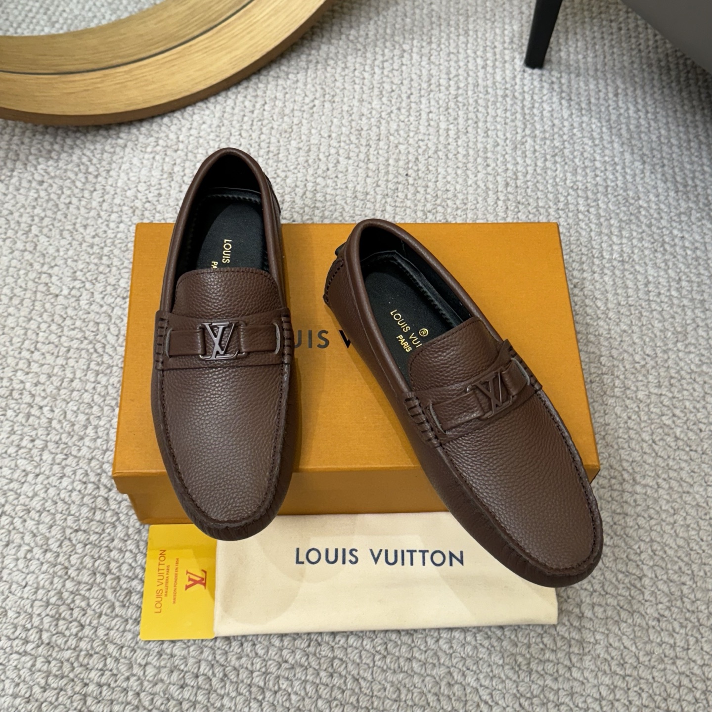 Louis Vuitton Men's Brown Leather Monogram Gloria Loafers/Driving Shoes 1 Louis Vuitton Men's Brown Leather Monogram Gloria Loafers/Driving Shoes