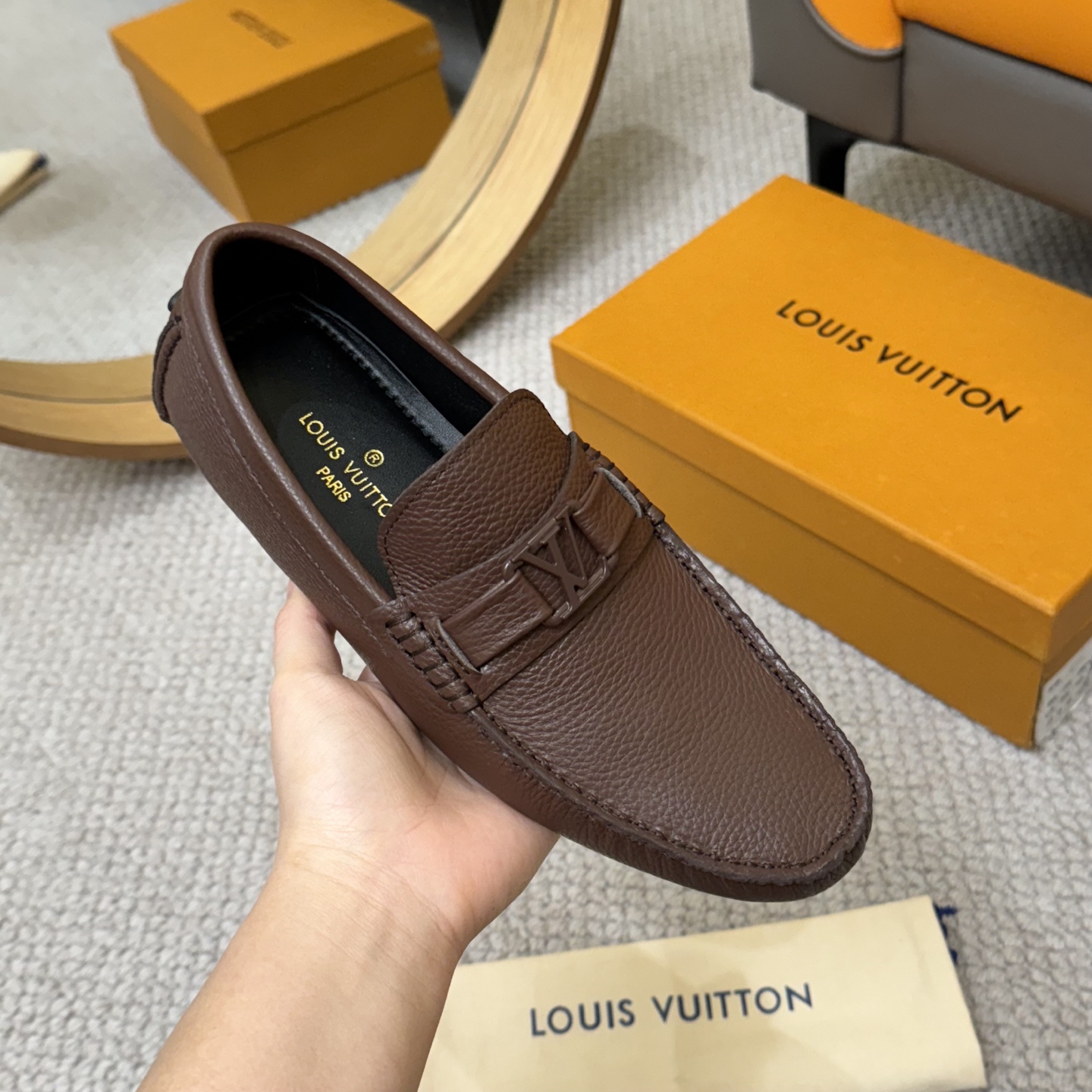Louis Vuitton Men's Brown Leather Monogram Gloria Loafers/Driving Shoes 6 i1742590617506 1090 0 4