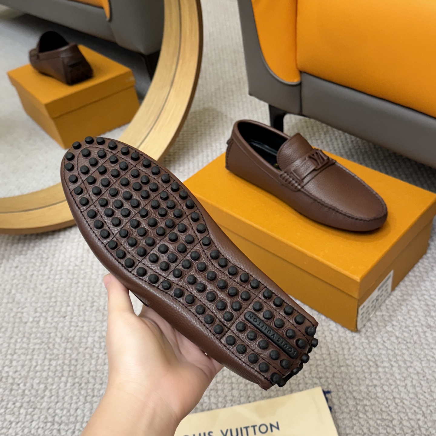Louis Vuitton Men's Brown Leather Monogram Gloria Loafers/Driving Shoes 8 i1742590619358 742 0 6