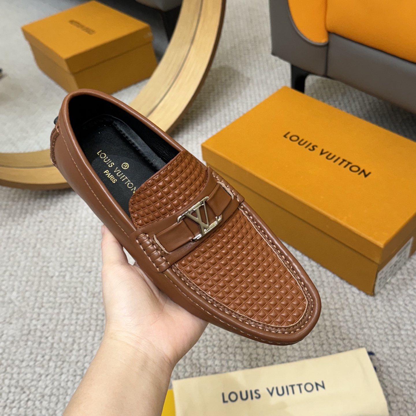 Louis Vuitton Men's Brown Monogram Embossed Leather Driving Loafers 6 i1742590698507 3478 0 4