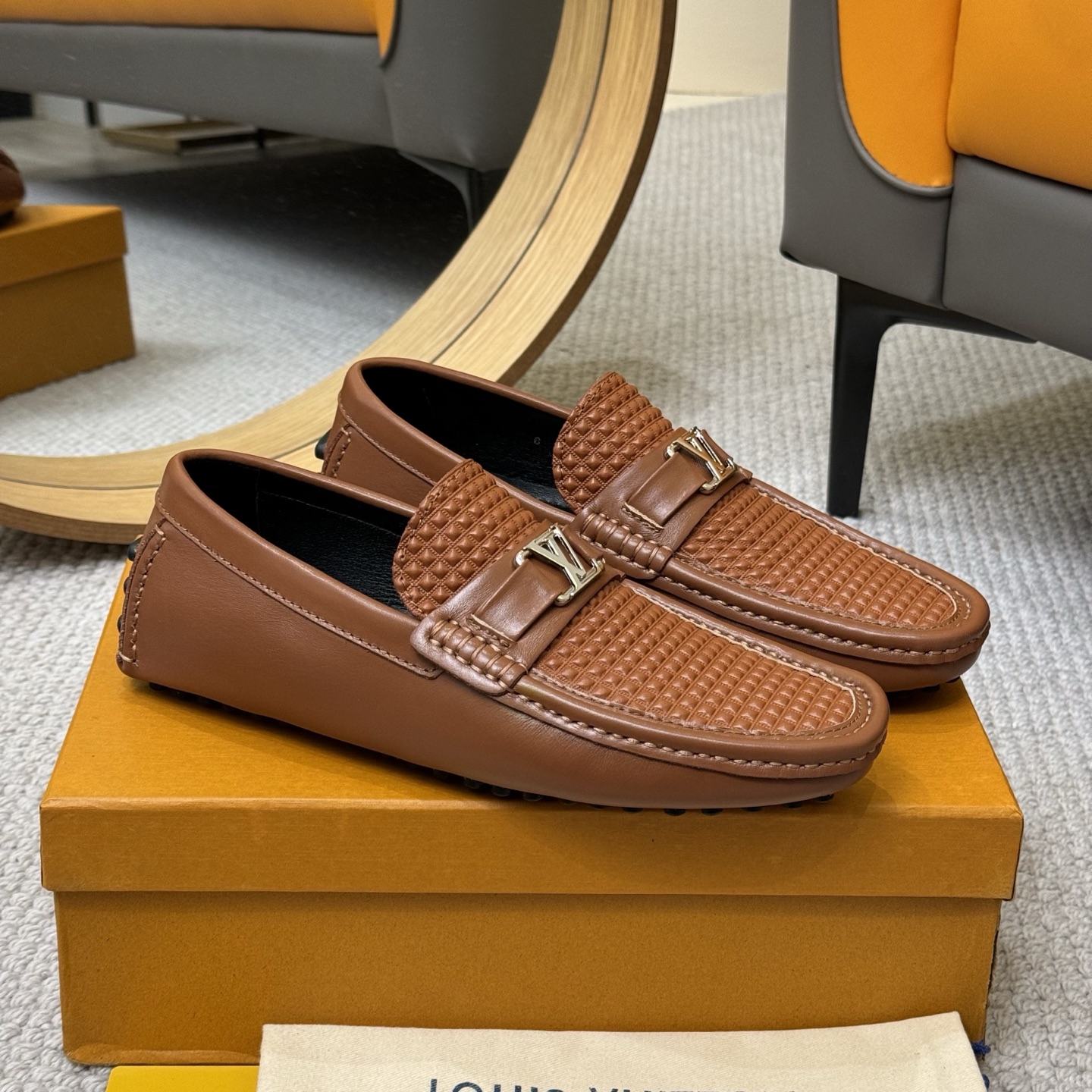 Louis Vuitton Men's Brown Monogram Embossed Leather Driving Loafers 4 i1742590698516 8503 0 2