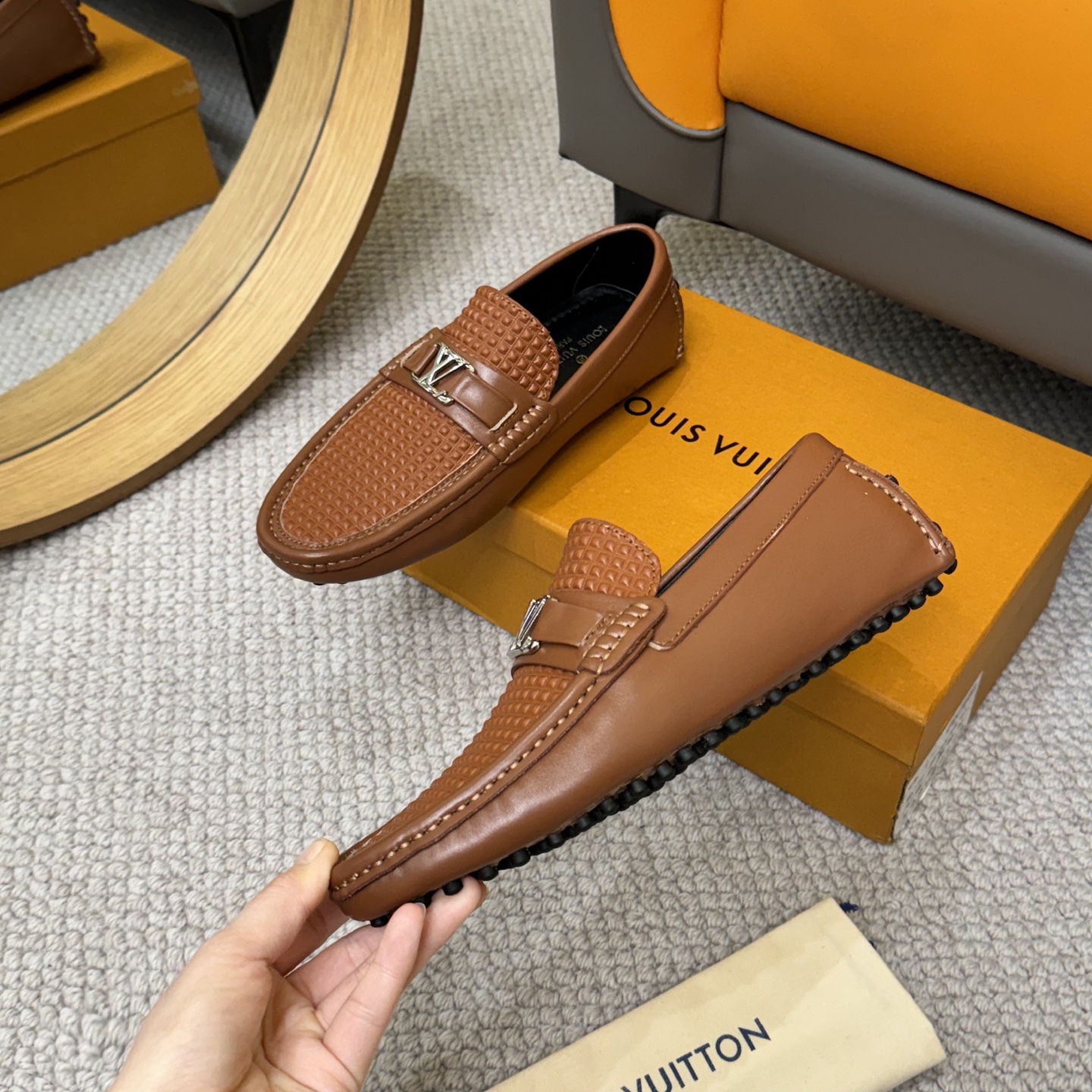 Louis Vuitton Men's Brown Monogram Embossed Leather Driving Loafers 5 i1742590700354 4602 0 3