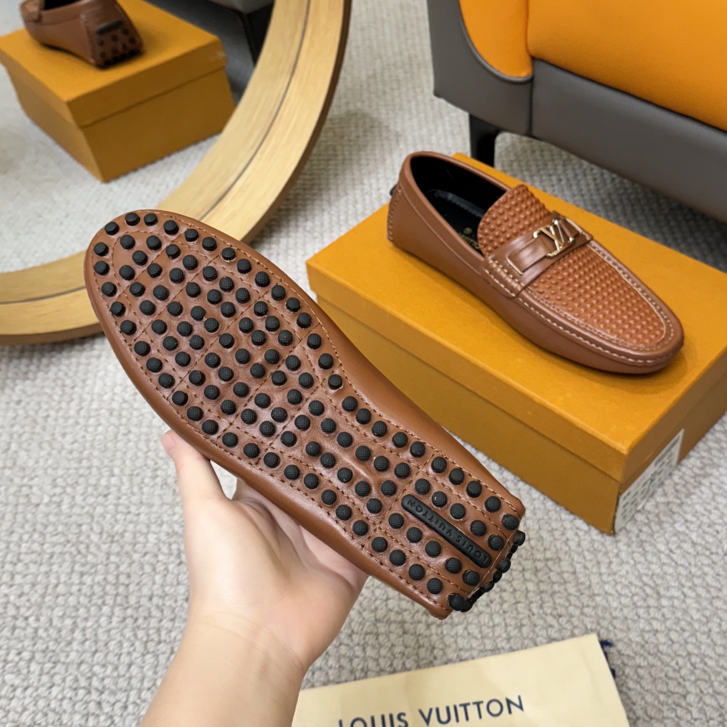 Louis Vuitton Men's Brown Monogram Embossed Leather Driving Loafers 8 i1742590700374 9606 0 6