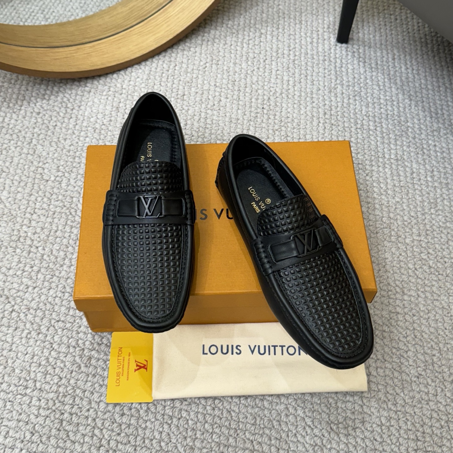 Louis Vuitton GLORIA Monogram Embossed Leather Loafers, Black, Sizes 38-46 1 Louis Vuitton GLORIA Monogram Embossed Leather Loafers, Black, Sizes 38-46