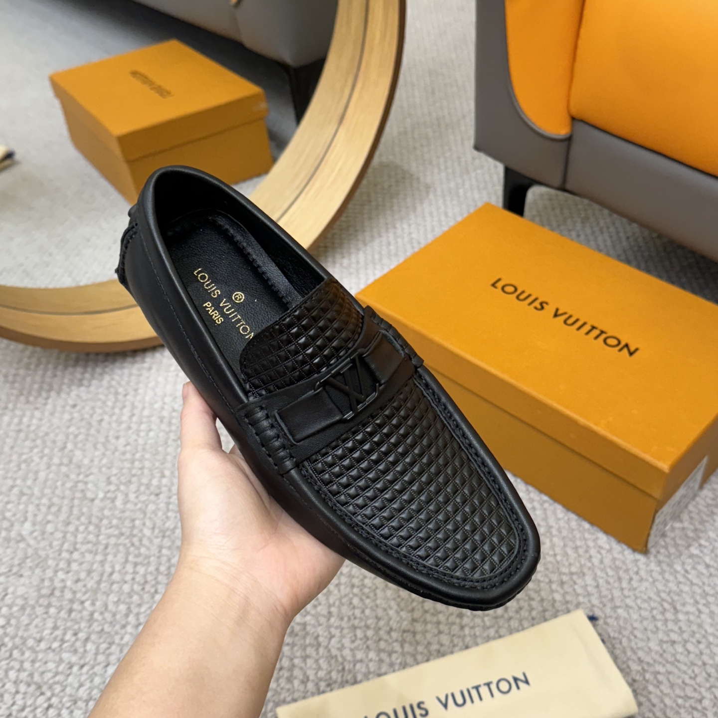 Louis Vuitton GLORIA Monogram Embossed Leather Loafers, Black, Sizes 38-46 6 i1742590720634 4441 0 4