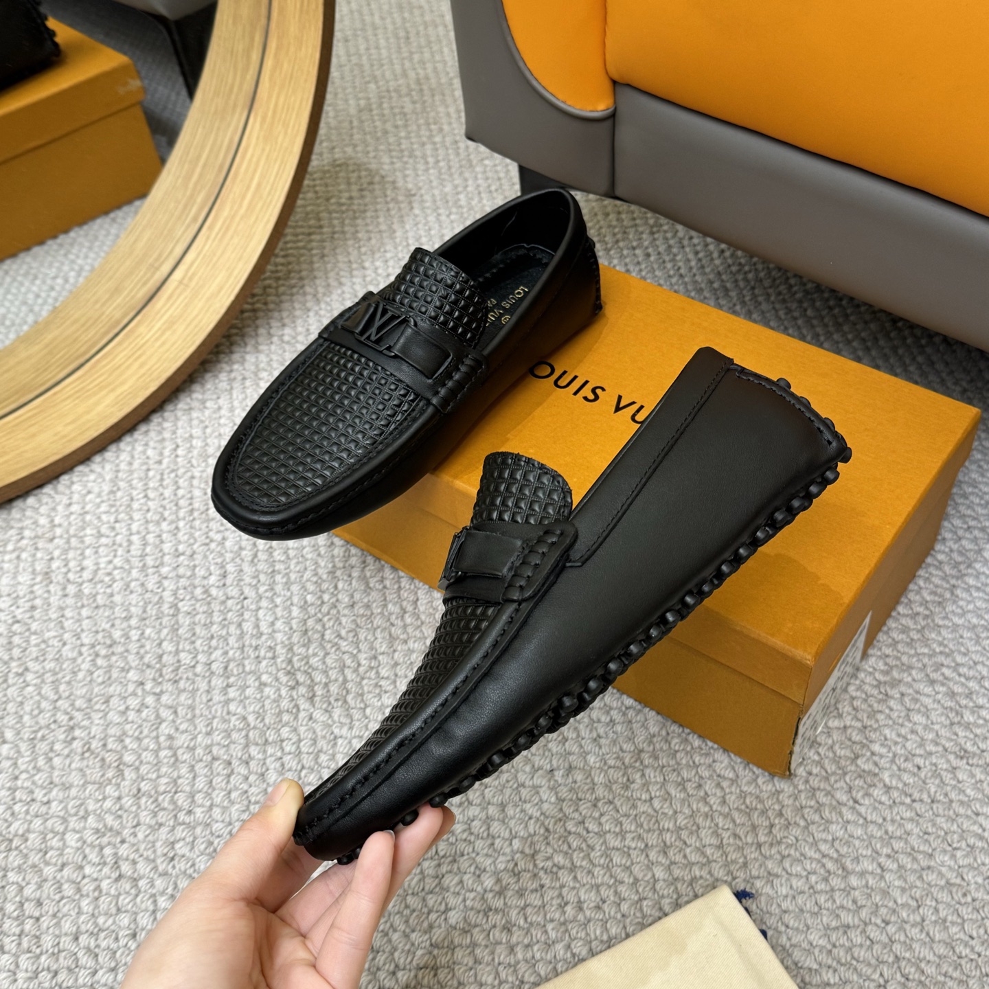 Louis Vuitton GLORIA Monogram Embossed Leather Loafers, Black, Sizes 38-46 5 i1742590721868 4933 0 3
