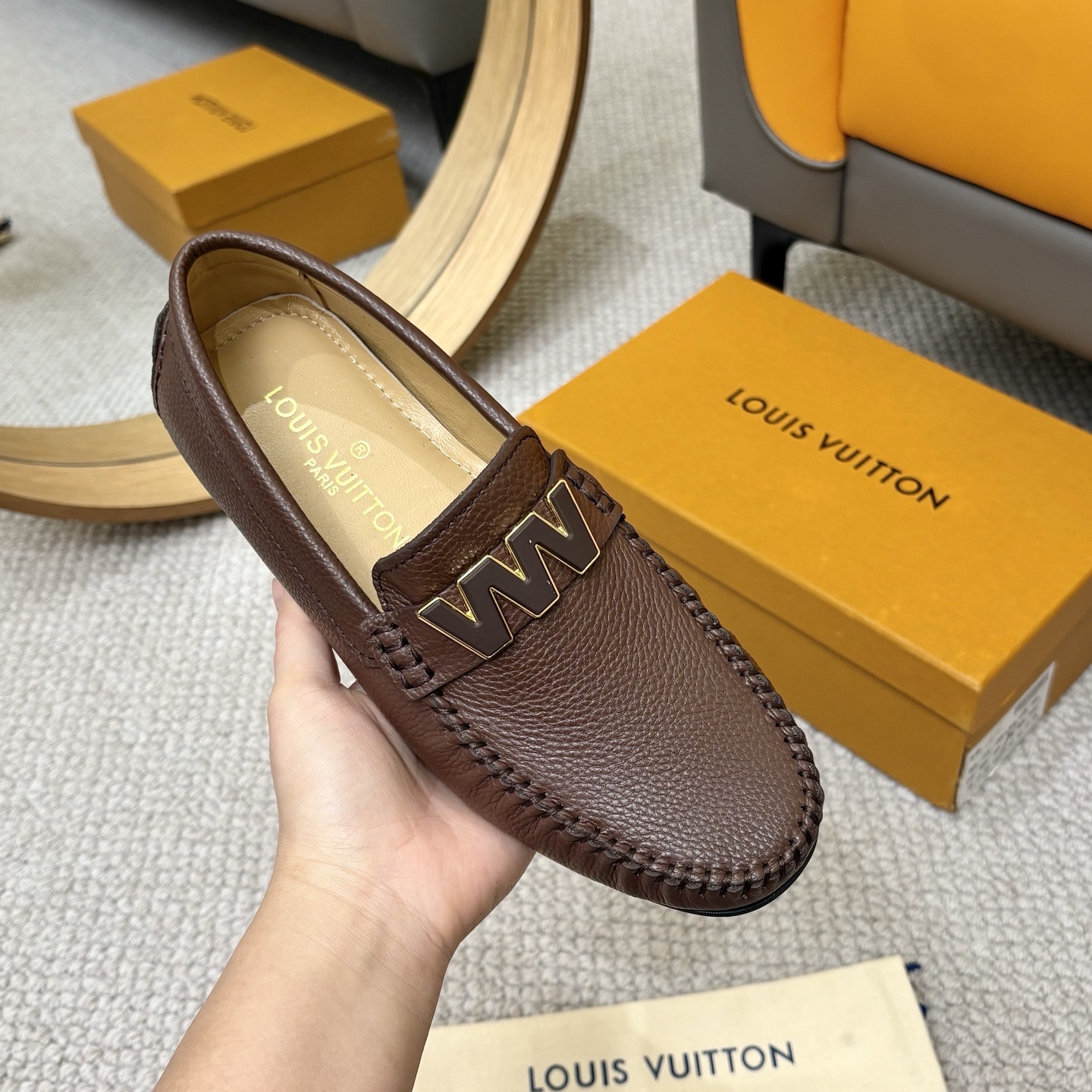 Louis Vuitton GLORIA Monogram Brown Leather Loafers - Size 38-46 6 i1742590751663 8599 0 4
